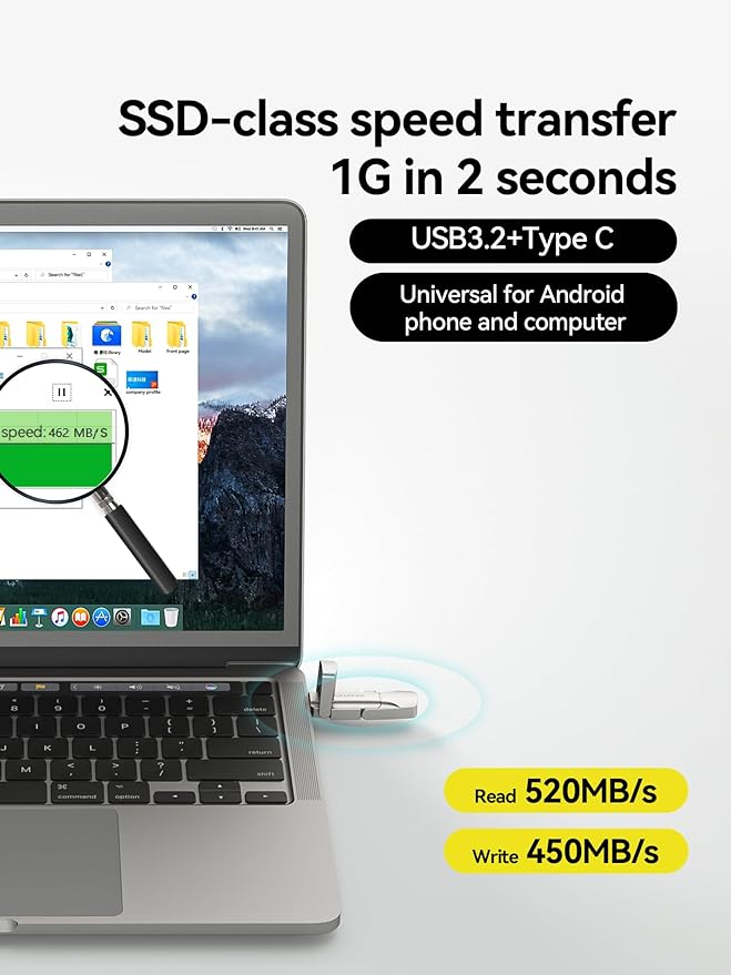 MOVE SPEED 520MB/s High Speed 128GB/2TB USB 3.2/Type C Solid State Flash Drive