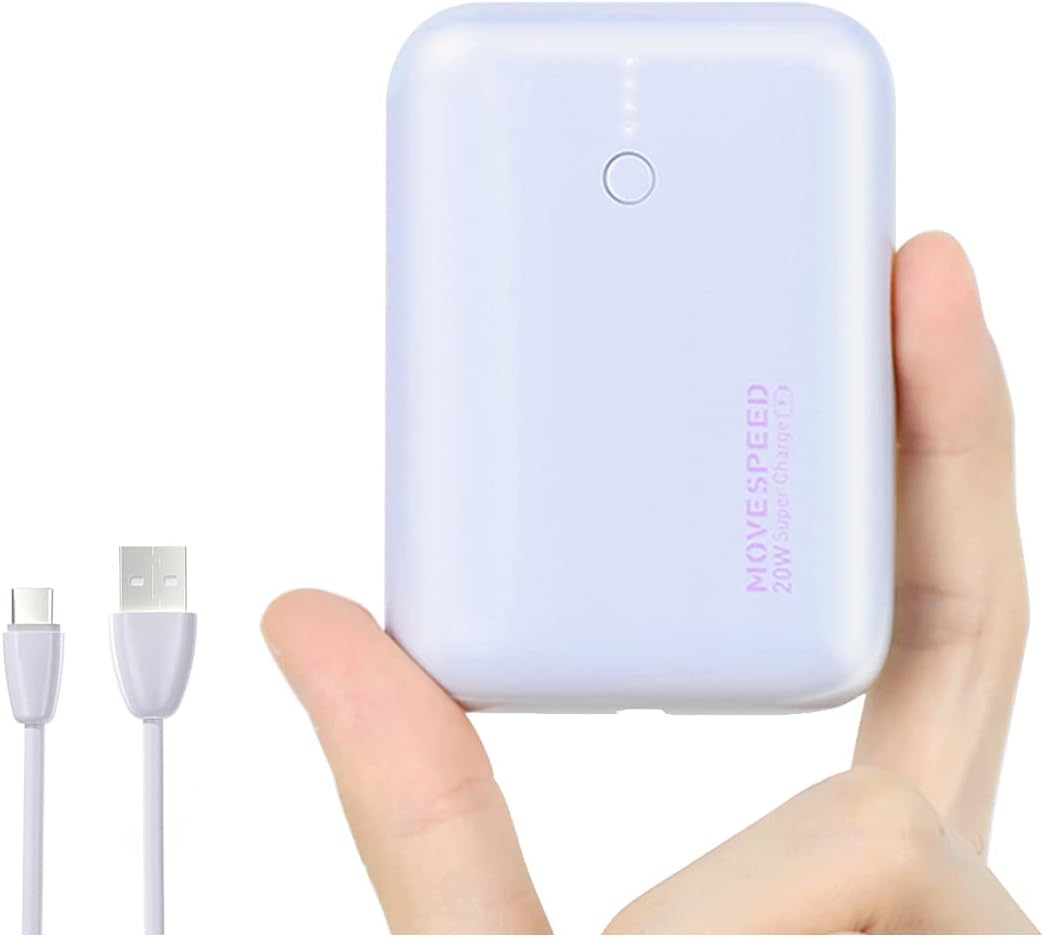 MOVE SPEED 10000mAh Portable Charger Mini Cute for Girls, PD20W Fast Charging QC3.0 External Battery Pack, Mini-Size 180g, Power Bank for iPhone, Samsung Galaxy, Android Phone, iPad,iWatch, Purple - MOVESPEED