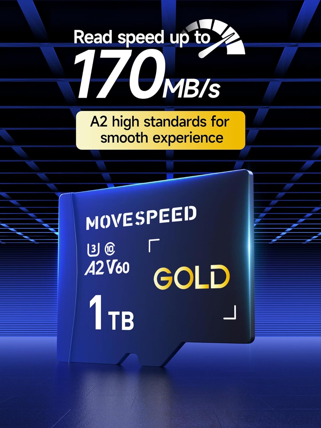 MOVE SPEED 128GB Micro SD Card, Up to 170MB/s Micro SD Memory Card, A2 U3 V60, 4K Full HD Video Recording, with Card Reader and Adapter, for Driving Recorder - MOVESPEED