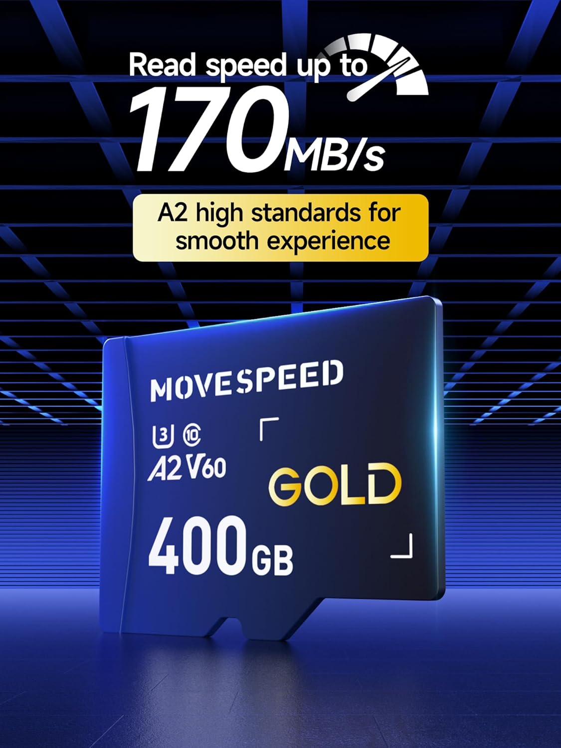 MOVE SPEED 128GB Micro SD Card, Up to 170MB/s Micro SD Memory Card, A2 U3 V60, 4K Full HD Video Recording, with Card Reader and Adapter, for Driving Recorder - MOVESPEED