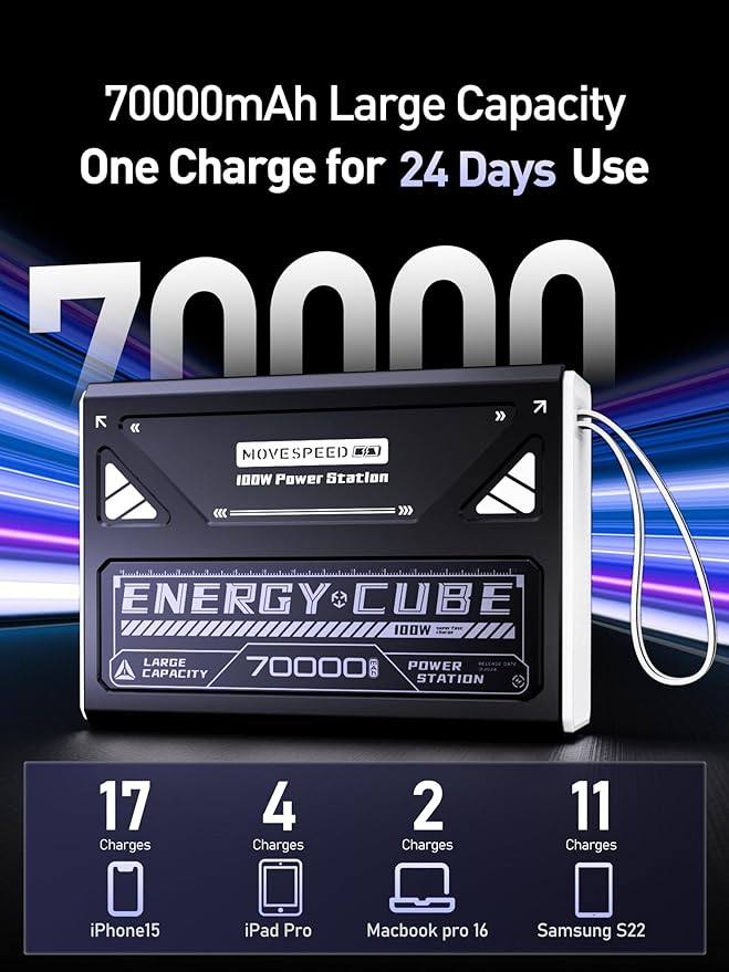 MOVE SPEED Z70 Pro Power Bank 70,000mAh 100W External Battery Bank