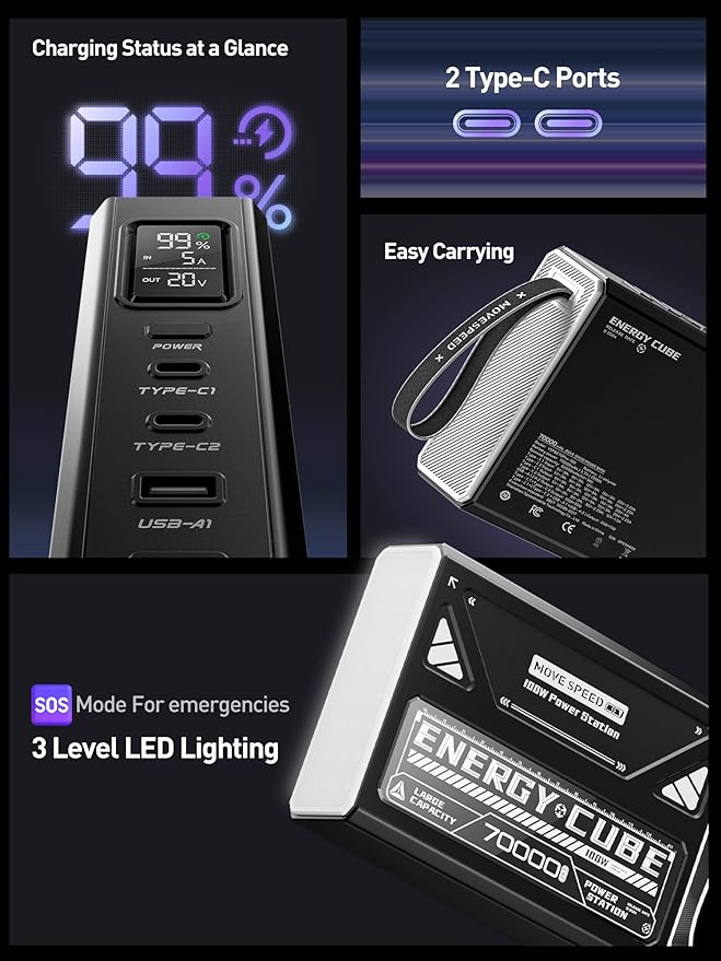 MOVE SPEED Z70 Pro 70000mAh 100W with Lighting and SOS Mode Professional Grade Outdoor Power Bank