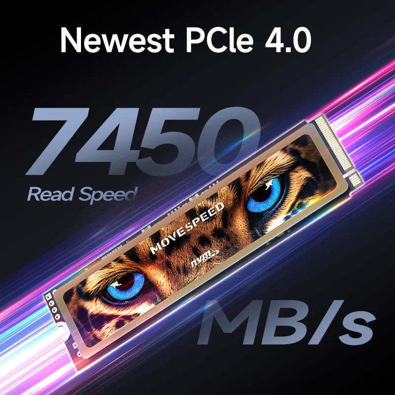 MOVE SPEED HB7450 SSD de 1 TB para PS5 con disipador de calor, unidad de estado sólido interna PCIe 4.0 NVMe M.2 - hasta 7450 MB/s, expansión de almacenamiento 3D NAND compatible con PS5, computadoras de escritorio y portátiles